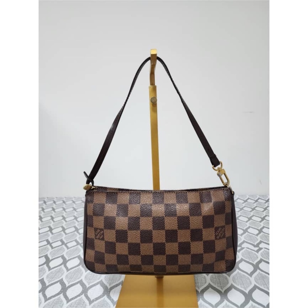 Authentic LOUIS VUITTON Damier Canvas Navona Accessories Pochette Bag Brown - Picture 1 of 13